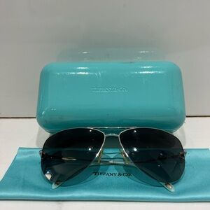 Tiffany & Co. Silver Aviator Sunglasses with Blue Case